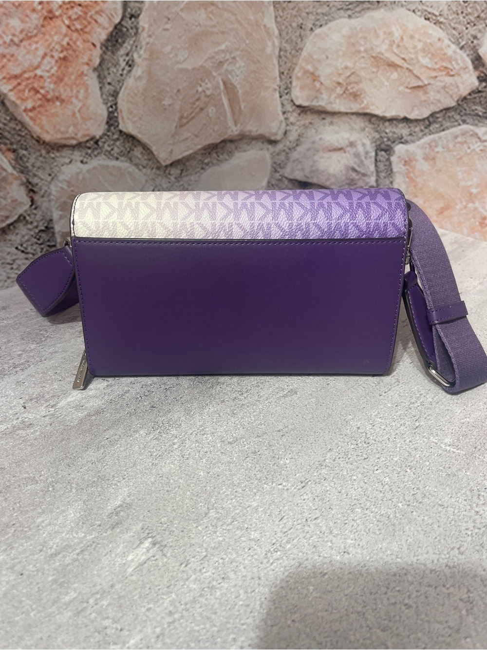 Michael Kors Ombre Logo Large Zip Around Wallet Crossbody Bag Dark Purple - Picture 2 of 8
